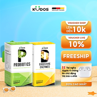 Combo Thực Phẩm Bảo Vệ Sức Khỏe  KUDOS PROBITICS + KUDOS DIGESTIVE ENZYMES (30 viên/hộp)