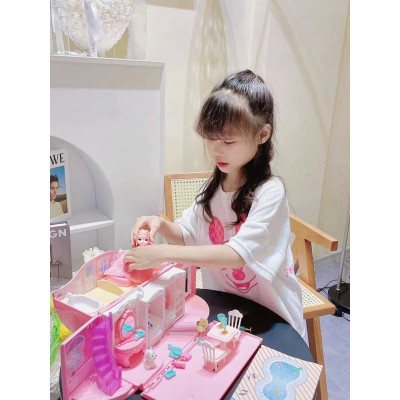 Ngôi Nhà Búp Bê Thiết Kế Dạng Túi Xách Kèm 2 Búp Bê, Đồ Chơi Búp Bê Dễ Thương Cho Bé