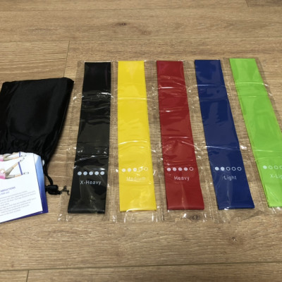 Combo 5 dây đàn hồi tập thể dục, bộ dây kháng lực Miniband + Giấy hướng dẫn sử dụng