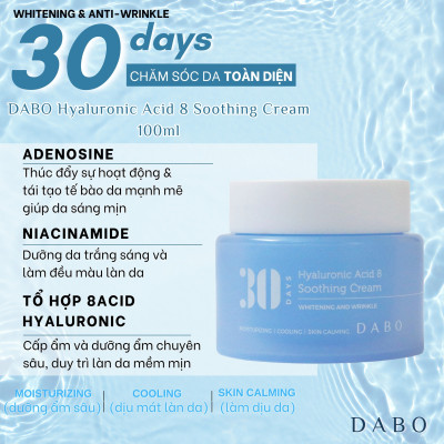 Kem dưỡng da Hyaluronic siêu cấp ẩm, dưỡng trắng chống nhăn làm dịu da - DABO Hyaluronic Acid 8 Soothing Cream 100ml