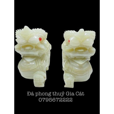 Cặp tỳ hưu đá xanh ngọc onyx pakistan 5 đuôi phong thuỷ 20cm