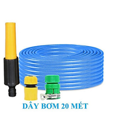 ️ Bộ dây vòi xịt nước rửa xe, tưới cây, tăng áp 3 lần, loại 20m 206701Sđầu đồng, cút,nối vàng+ đai 