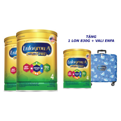 [Tặng 1 lon 830g cùng loại] Bộ 2 Lon Sữa bột Enfagrow A+ Neuropro 4 Vị thanh mát với dưỡng chất DHA & MFGM cho trẻ từ 2–6 tuổi– 1.7kg