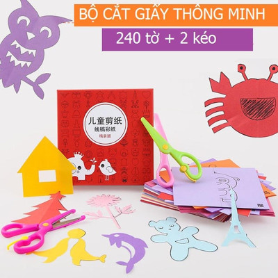 Bộ Đồ Chơi Cắt Giấy Thủ Công Cho Bé: 240 Giấy Màu Và 2 Kéo Cắt An Toàn Tiện Dụng