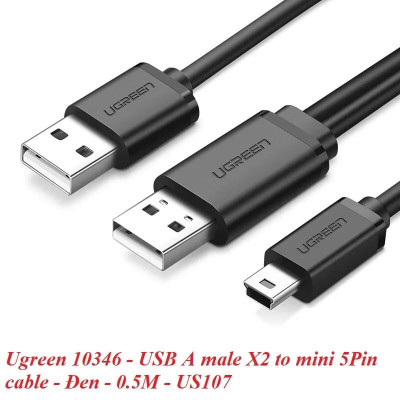 Ugreen UG10346US107TK 0.5M màu Đen Cáp sạc truyền dữ liệu USB 2.0 sang MICRO USB có trợ nguồn USB - HÀNG CHÍNH HÃNG