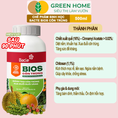 Chế Phẩm Sinh Học Bacte Bios Côn Trùng, Green Home, Chai 500ml, Từ Thảo Mộc, Hiệu Lực Nhanh Mạnh