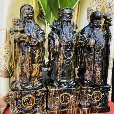 BỘ TƯỢNG PHẬT TAM ĐA PHÚC LỘC THỌ BẰNG GỖ MUN KT CAO 30×11×9CM