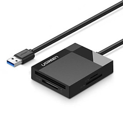 Đầu đọc thẻ USB 3.0 hỗ trợ thẻ TF/SD/CF/MS 0.5M Màu Đen Ugreen 125HL30229CR Hàng chính hãng