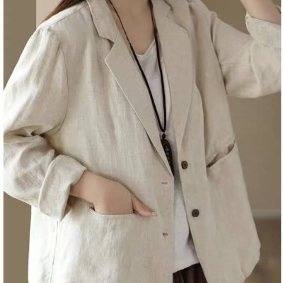 Áo vest blazer khoác nhẹ Linen dài tay  cổ ve vuông phong cách công sở Haint Boutique Bz10
