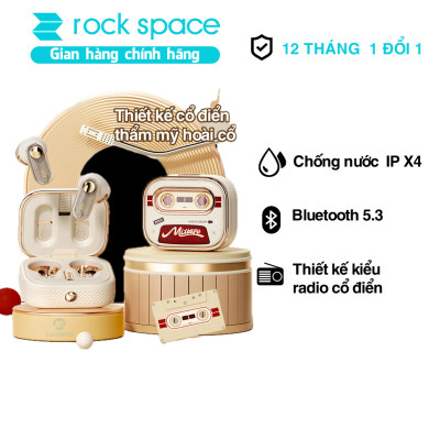 Tai nghe Bluetooth nhét tai không dây TWS Rockspace Retro Mix Tape nghe nhạc lên đến 20h Hàng chính hãng có bảo hành