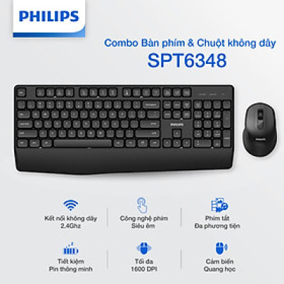 Combo Bàn phím và Chuột không dây Philips SPT6348 - Hàng chính hãng