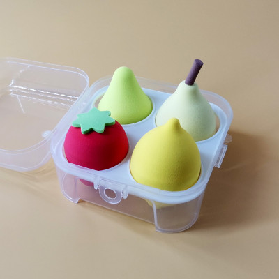 Bộ 4 bông phấn trang điểm hình quả trứng lớn , dụng cụ trang điểm hình quả dâu tây, chanh, lê đẹp và cute