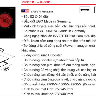 Bếp điện từ kết hợp hồng ngoại đa vùng nấu KAFF KF-IC3801 - Sản phẩm chính hãng