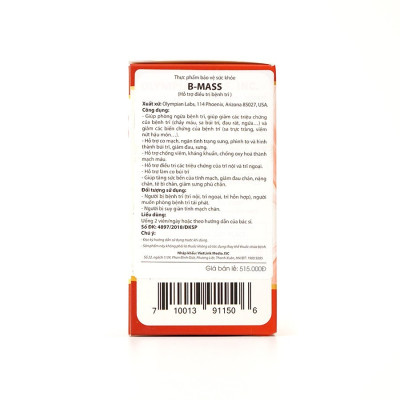 Viên Uống Hỗ Trợ Điều Trị Trĩ, Táo Bón B-Mass Olympian Labs Mỹ 30 Viên