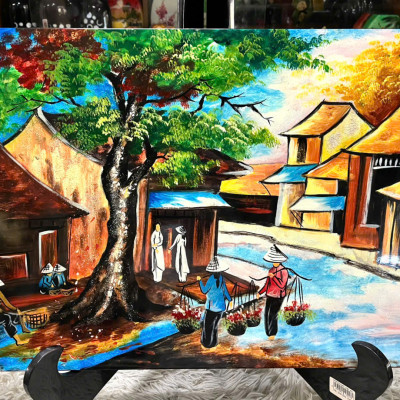 Tranh Sơn Mài - PHỐ CỔ VIỆT NAM | Size 40x60 cm | Hoài Niệm Thời Gian – Nghệ Thuật Sơn Mài Truyền Thống