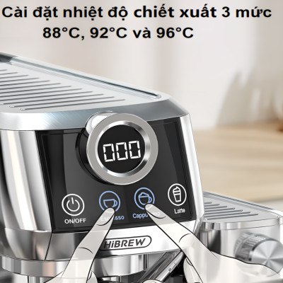 Máy pha cà phê Espresso bán tự động 3 trong 1 Thương hiệu HiBREW H13A Mỹ Với Công suất 1350W, Áp suất 20 bar - Bảo hành 12 tháng, Hàng Nhập Khẩu