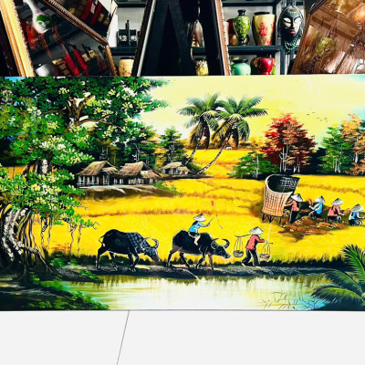 Tranh Sơn Mài - ĐỒNG QUÊ VIỆT NAM | Size 60x120 cm | Mộc Mạc – Bình Yên – Đậm Hồn Dân Tộc