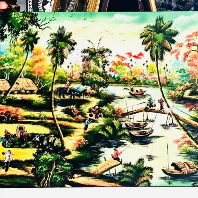 Tranh Sơn Mài - ĐỒNG QUÊ VIỆT NAM | Size 60x120 cm | Mộc Mạc – Bình Yên – Đậm Hồn Dân Tộc