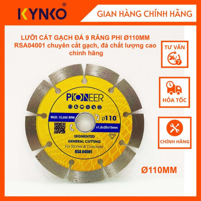 LƯỠI CẮT GẠCH ĐÁ 9 RĂNG PHI Ø 110MM RSA04001 chuyên cắt gạch, đá chất lượng cao chính hãng