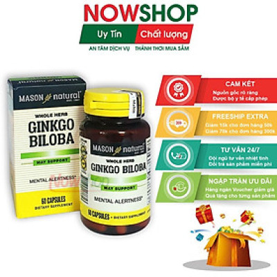 Viên uống bổ não Mason Natural Ginkgo Biloba 125mg hỗ trợ tăng cường trí nhớ tăng tuần hoàn máu