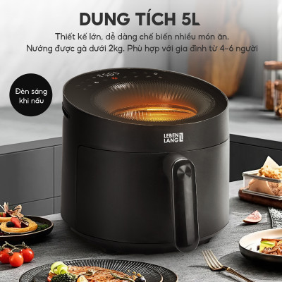 Nồi chiên không dầu Lebenlang LBL8187, 1500W, nồi 5L, mặt kính cường lực, bảo hành 2 năm - hàng chính hãng