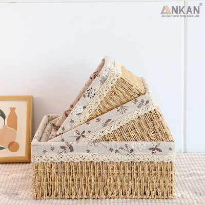 Giỏ Mây Cỡ Lớn Đựng Đồ Đa Năng Decor Trang Trí Vintage, Rổ Cói Đựng Quần Áo Có Khung Sắt