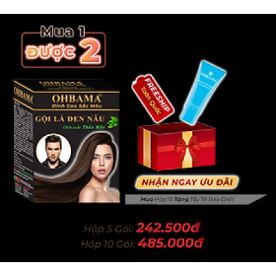 Dầu Gội Phủ Bạc OHBAMA Gội Đen Nâu Tự Nhiên Thảo Mộc [Hộp 10 gói]