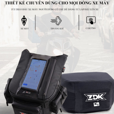 Túi treo xe máy chính hãng ZDK K3, nhiều ngăn, túi treo đầu xe, túi treo ghi đông xe máy chứa đồ dùng, cảm ứng điện thoại tốt - Hàng chính hãng