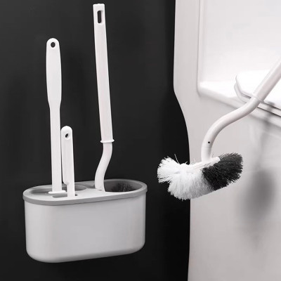 Bộ 3 Bàn Chải Vệ Sinh Toilet Cán Dài 360 Độ Silicon Có Khay Đựng Treo Tường Dùng Vệ Sinh Nhà Tắm Tiện Dụng Giao Màu Ngẫu Nhiên