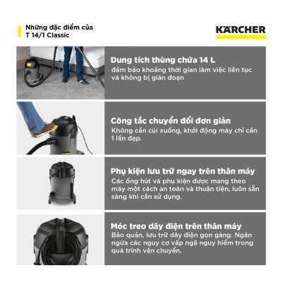 Máy hút bụi khô công nghiệp Karcher T 14/1 Classic - Hàng chính hãng