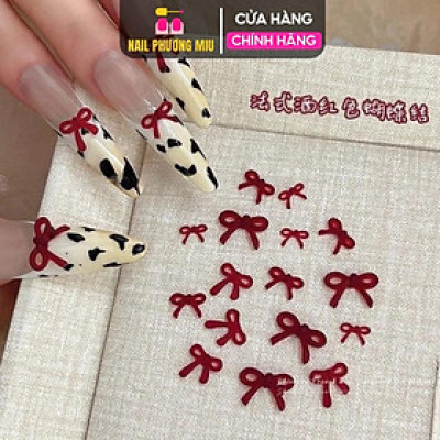 Set 50 Chiếc Nơ Đỏ 3D Mix Size Làm Nail Nữ Tính, Charm Nơ Đỏ Bằng Nhựa Gắn Móng Tay Nghệ Thuật Trẻ Trung Women
