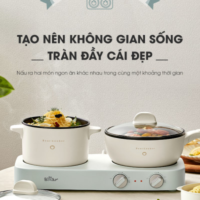 Bộ Bếp Điện Đôi Bear Kèm Nồi Chảo Đa Năng Hấp Luộc Chiên Tiện Lợi Tiết Kiệm Chi Phí Dễ Vệ Sinh SB-BD02N - HÀNG CHÍNH HÃNG