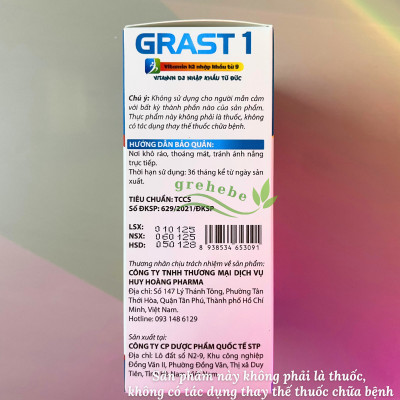 [TPBVSK] Grast 1 Bổ Sung Vitamin K2+D3 Hỗ Trợ Tăng Cường Hấp Thu Canxi Cho Bé