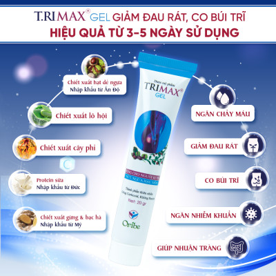 Gel Bôi Trĩ Giúp Co Búi Trĩ, Giảm Sưng Đỏ Và Ngứa Rát Hậu Môn Do Trĩ Trimax Tuýp 20g