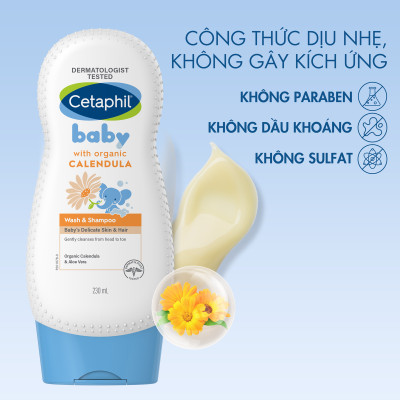 Cetaphil Baby tắm gội hữu cơ Organic - Cetaphil Baby Wash & Shampoo with Organic Calendula Hair & Body 230ml