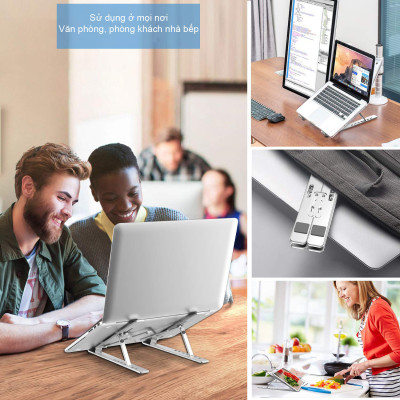 Giá Đỡ cho Laptop Hợp Kim Nhôm Cao Cấp Có Thể Gấp Gọn, Giúp Tản Nhiệt Laptop, Macbook, Máy Tính Xách Tay. 07 Vị Trí Điều Chỉnh Góc Độ FS060 - Hàng Chính Hãng