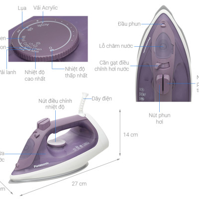 Bàn ủi hơi nước Panasonic NI-S630VRA - Hơi phun  mạnh mẽ - Chống đóng cặn - Chế độ tự ngắt an toàn - Hàng chính hãng