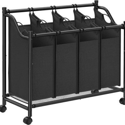  Hộp đựng đồ giặt Songmics Laundry Basket Laundry Hamper (4 túi vải+kệ có bánh xe- màu đen) Hàng chính hãng