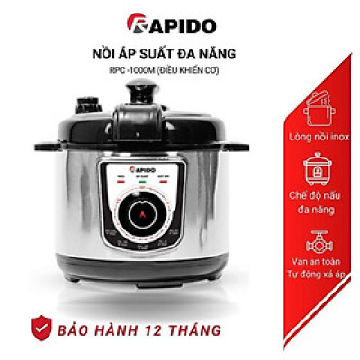 Nồi áp suất đa năng Rapido RPC-1000M chế độ nấu an toàn, tự động xả áp, dung tích 5L - Hàng chính hãng