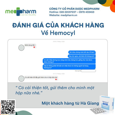 Hemocyl-TPBVSK: Giải pháp đột phá trong quản lý bệnh trĩ mà không cần phẫu thuật-Hỗ trợ cải thiện triệu chứng: đau rát, ngứa, chảy máu khi đi ngoài do trĩ. Ức chế sự phát triển vi sinh vật giúp hỗ trợ cải thiện nguy cơ nhiễm trùng thứ phát tại búi trĩ.