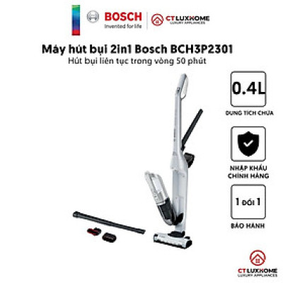 Máy hút bụi cầm tay Bosch serie 4 2in1 BCH3P2301 màu trắng 0.4L - Hàng chính hãng