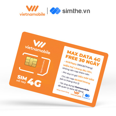 [FREE 1 Tháng] Sim MAX DATA 4G VIETNAMOBILE 6GB/Ngày (180GB/Tháng) + Miễn Phí Gọi Nội Mạng. Sản Phẩm Độc Quyền VIETNAMOBILE - SIMTHE.VN. Dùng Trên Toàn Quốc - Hàng Chính Hãng