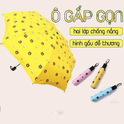 Dù Đi Mưa Gấp Gọn Hình Gấu 2 Lớp Chống Thấm Tốt - Hàng chính hãng