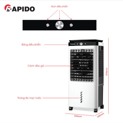 Quạt điều hòa 6000M chính hãng của Rapido, bảo hành toàn quốc 1 năm, tặng kèm 2 khay nước - Hàng chính hãng