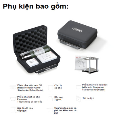 Máy pha cà phê dùng pin cầm tay Espresso 3 trong 1 HiBREW Thương hiệu Mỹ H4C - Pha nóng lạnh - HÀNG NHẬP KHẨU (BẢO HÀNH 12 THÁNG)