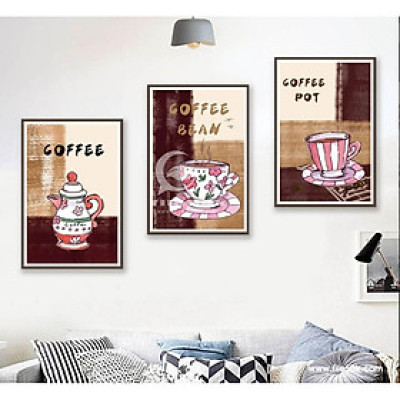 TRANH BỘ 3 TREO TƯỜNG CỠ ĐẠI KÈM KHUNG - TREO QUÁN CAFE- TB3BAFCF405