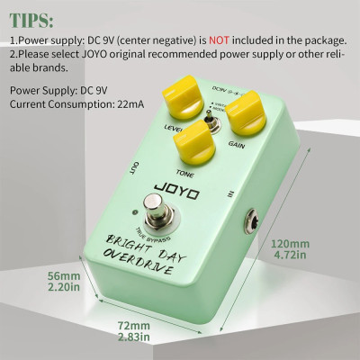 Phơ đàn, bàn đạp hiệu ứng guitar điện, pedal effect Bright day overdrive Joyo JF25- Hàng Chính Hãng 