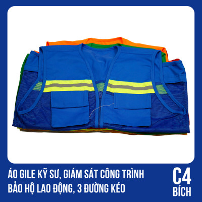 Áo Gile Kỹ Sư, Giám Sát Công Trình, Bảo Hộ Lao Động, 3 Đường Kéo - Mã C4 (BÍCH)