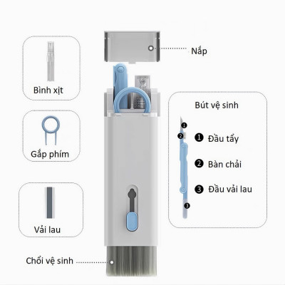 Bộ dụng cụ vệ sinh bàn phím máy tính, laptop, máy ảnh, tai nghe đa năng 7in1 nhỏ gọn tiện lợi, dễ dàng mang theo - Hàng chính hãng