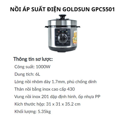 Nồi Áp Suất Điện Đa Năng Goldsun GPC5501 Dung Tích 6L 9 Chế Độ Nấu - Hàng chính hãng Goldsun